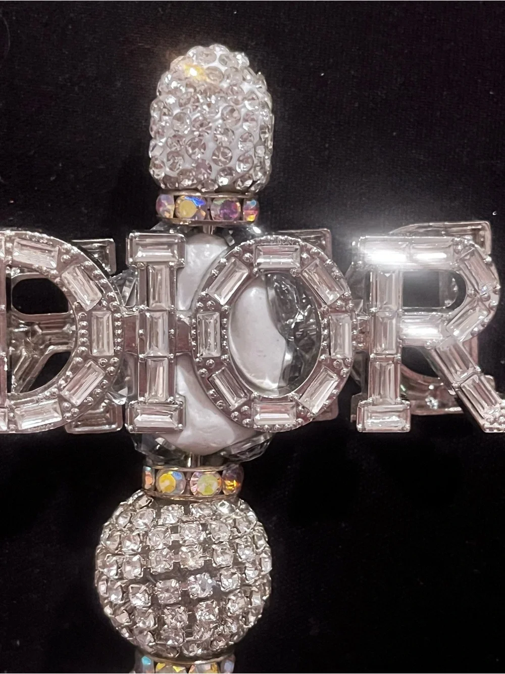 Designer inspired ultra luxe Silver Crystal & Pearl Logo focal fancy beaded pen